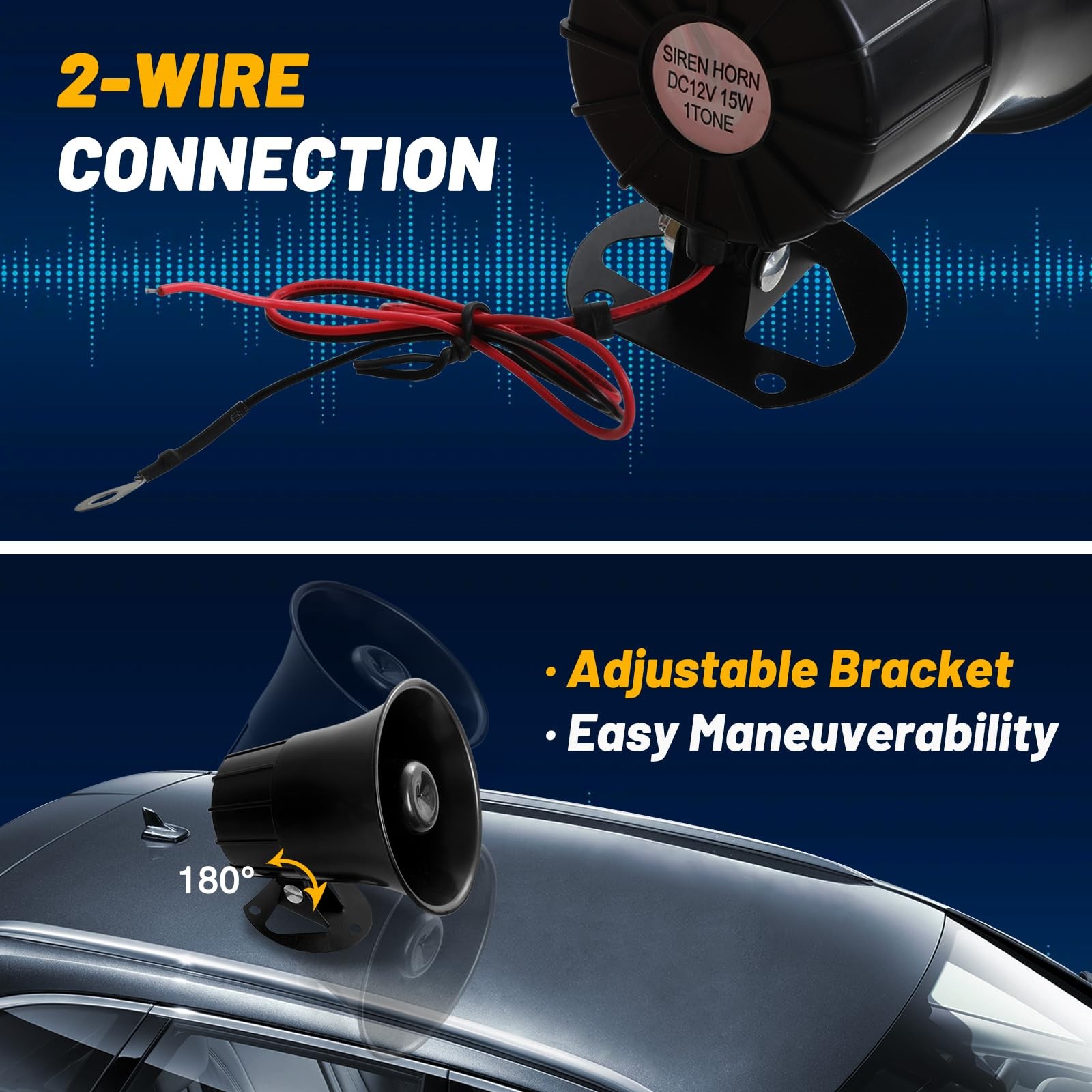 Car Alarm Siren: DC 12V 15W 115dB Loud Outdoor Wired Alarm Horn for Home Secu…
