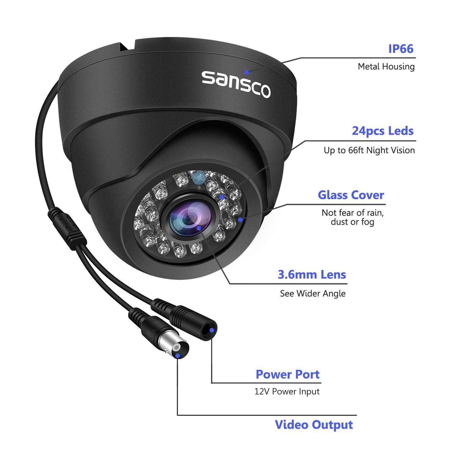 Sansco 5MP 8Ch DVR Wired Outdoor CCTV Camera System Surveillance Night Vision