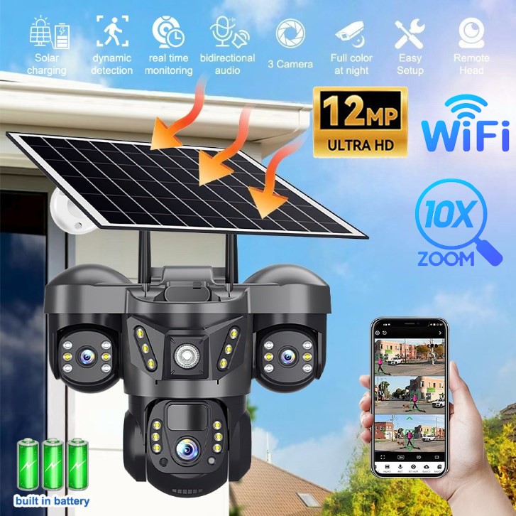 Solar Battery Powered Wireless WiFi Outdoor Pan/Tilt Home Security Camera CCTV