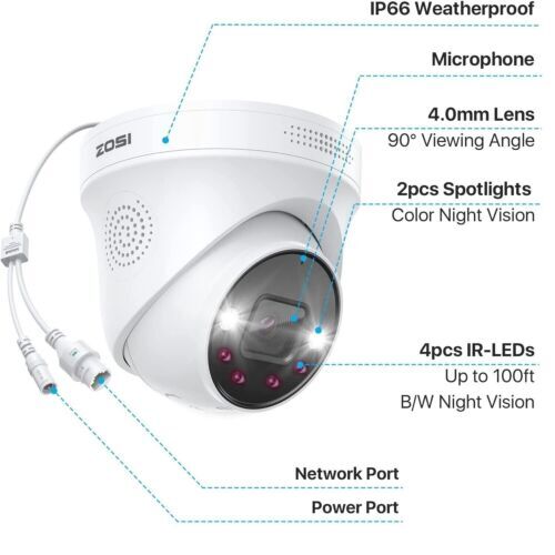 ZOSI 8CH 4K NVR 8MP PoE Security Camera System Wi-Fi Two-Way Audio Night Vision