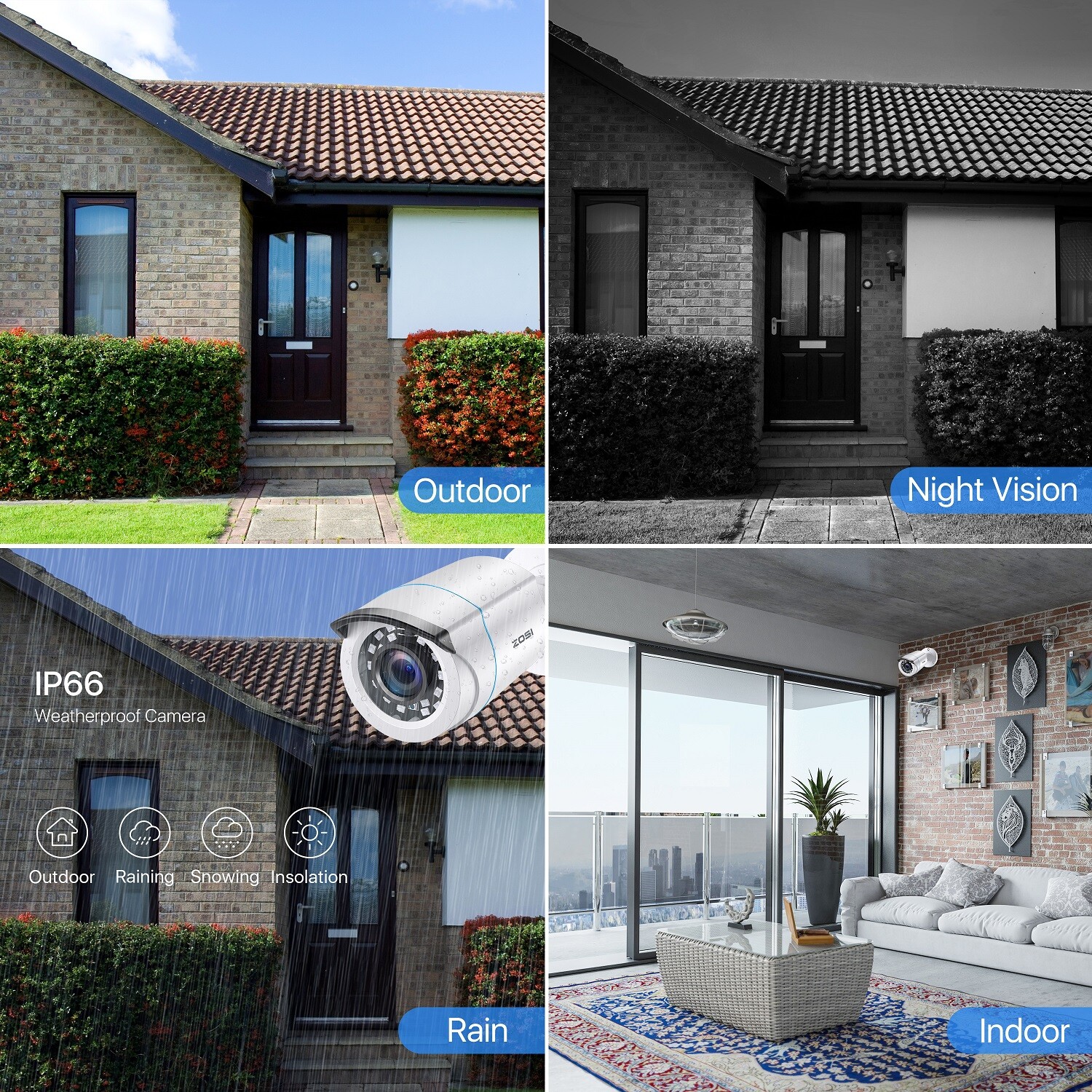 ZOSI H.265+8CH 5MP Lite DVR Security Camera System 1080P Home IR Night CCTV IP66