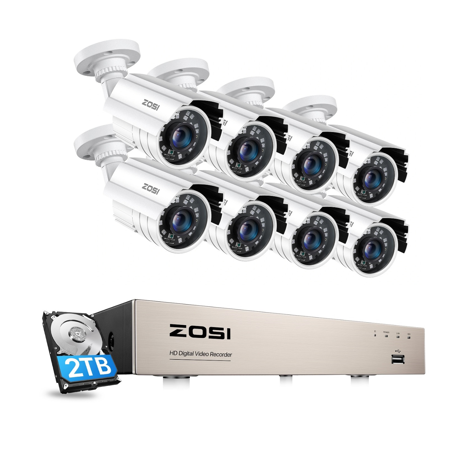 ZOSI 8CH H.265+ 5MP Lite HDMI DVR 1080P Home Security Camera System Weatherproof