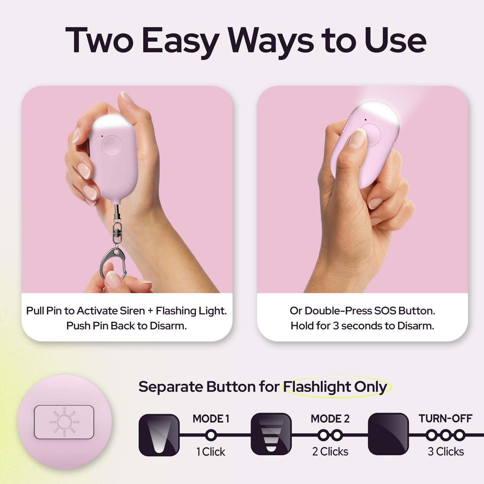 Rechargeable Personal Alarm Keychain – 130dB Siren, LED Light – 3Pack Persona…