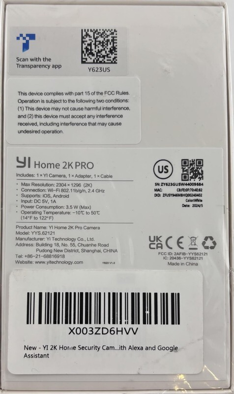 YI YYS.62121 HOME 2K PRO SECURITY CAMERA COMPATIBLE WITH ALEXA/GOOGLE ASSISTANT