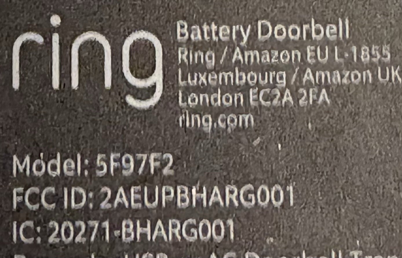 Ring Doorbell Camera Model 5F97F2