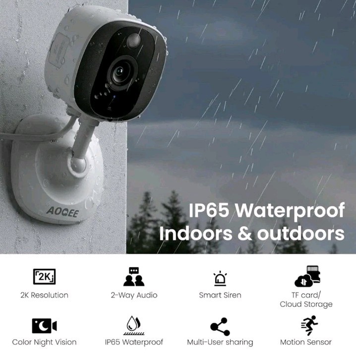Indoor/ Outdoor Camera 2PCS 2K Security Cameras WiFi Video Night Vision
