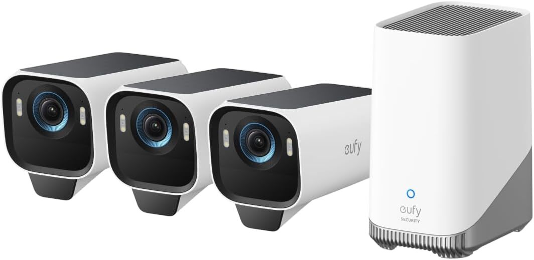 eufy eufyCam S3 Pro Wireless Security System 4K Outdoor Solar Cameras(3-Cam Kit)