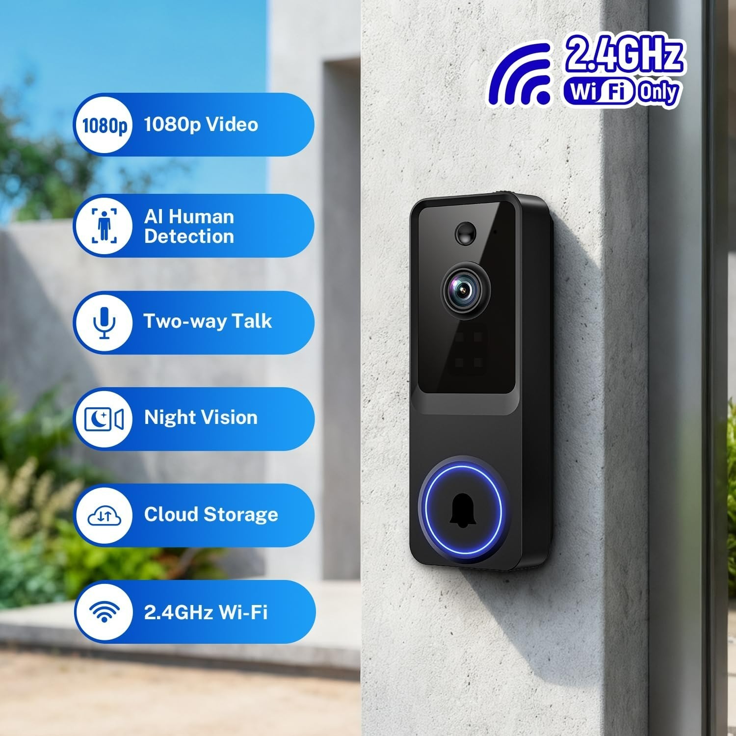 SoraNari Wireless Video Doorbell Camera 1080P FHD Night Vision