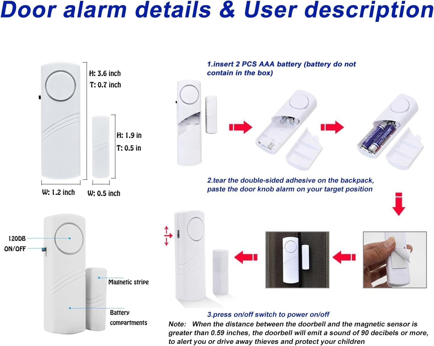 Reliable Wireless Door and Window Alarms – 10 Pack with 90 dB Danger Alerts