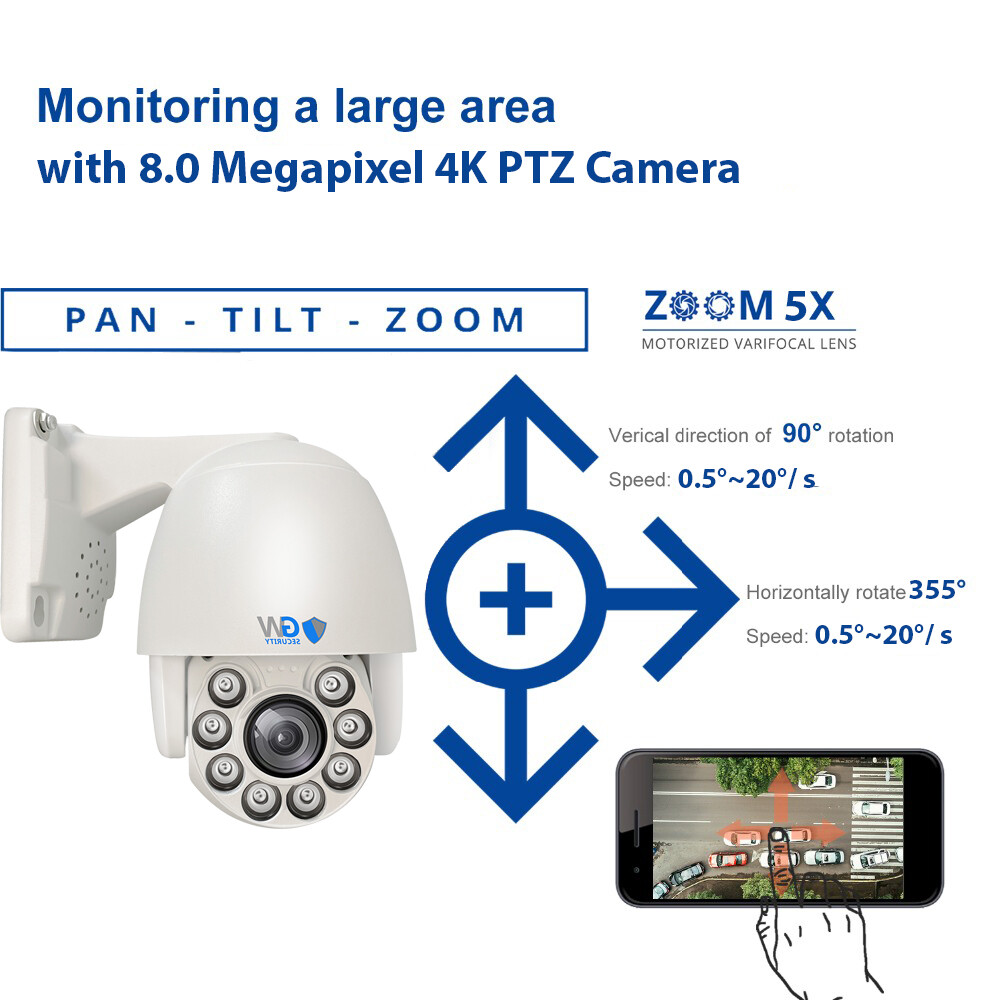 8CH NVR (3) 8MP 4K Pan Tilt Zoom 5X Optical Zoom Security Dome PTZ Camera System