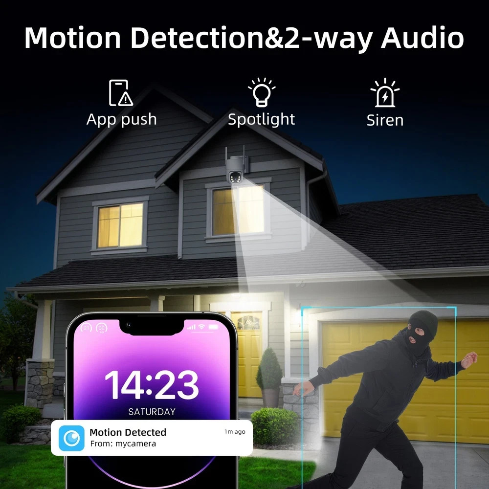 4G LTE Cellular Solar Security Camera No WiFi Outdoor 2K Night Vision & SIM Card