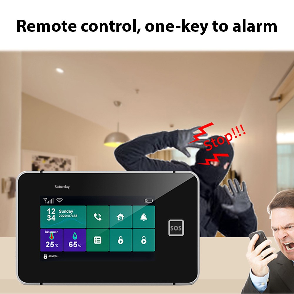 1-WiFi GSM Tuya Wireless Home Security Alarm System Touch Screen Anti-theft J2W0