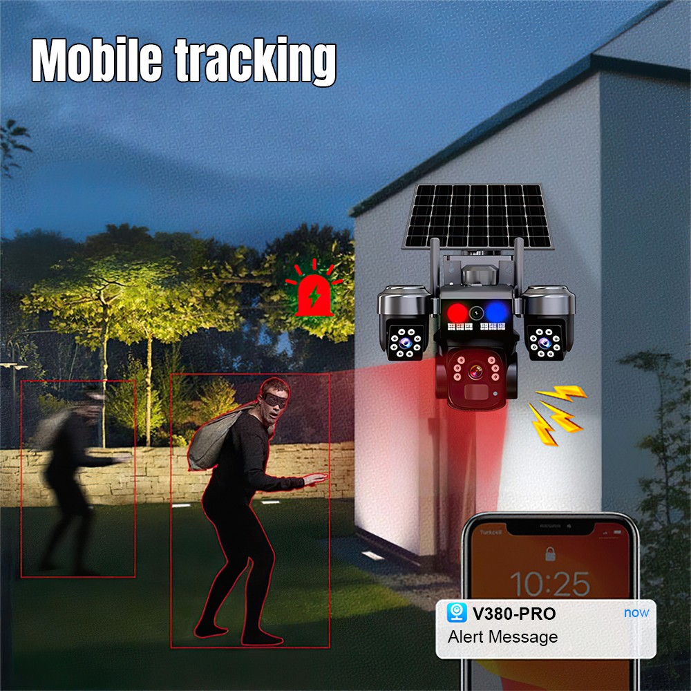 Solar Battery Powered Wireless WiFi Outdoor Pan/Tilt Home Security Camera System