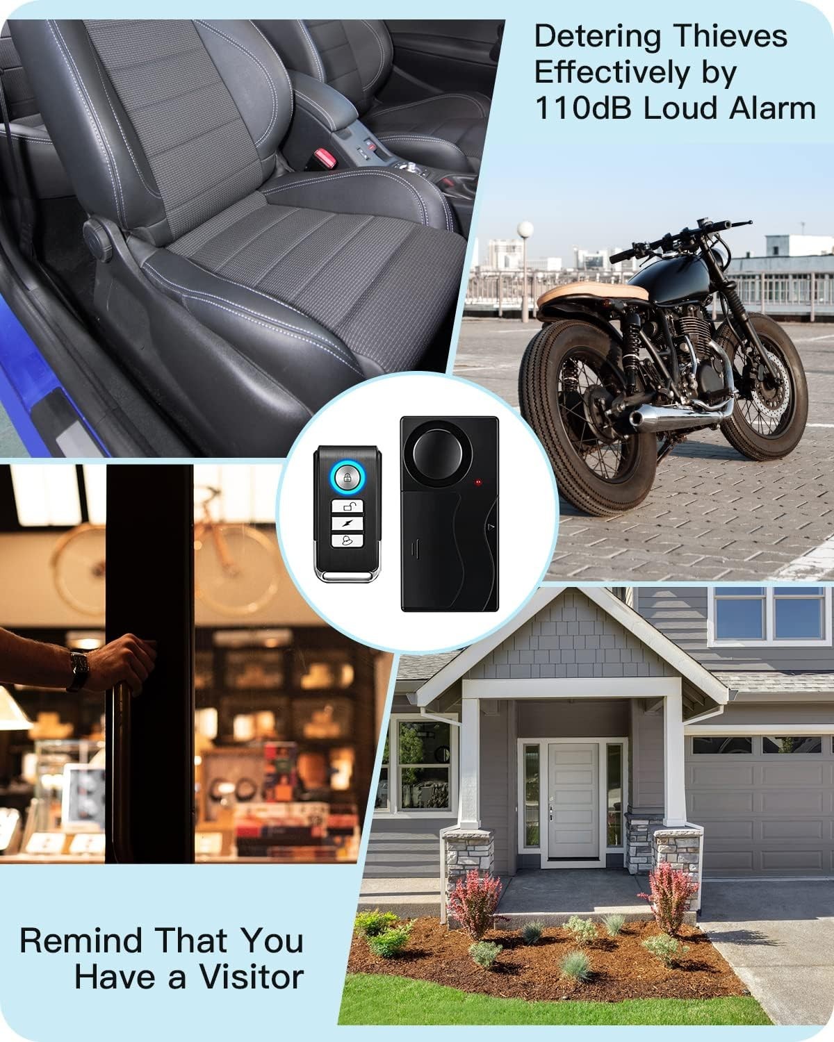 Wireless Vibration Alarm with Remote Anti-Theft 110dB for Bike/Vehicle Door
