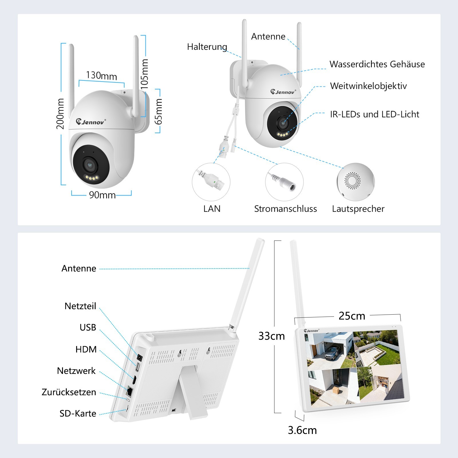 JENNOV 10CH Monitor 5MP CCTV Security Camera System Outdoor Color Night Vision