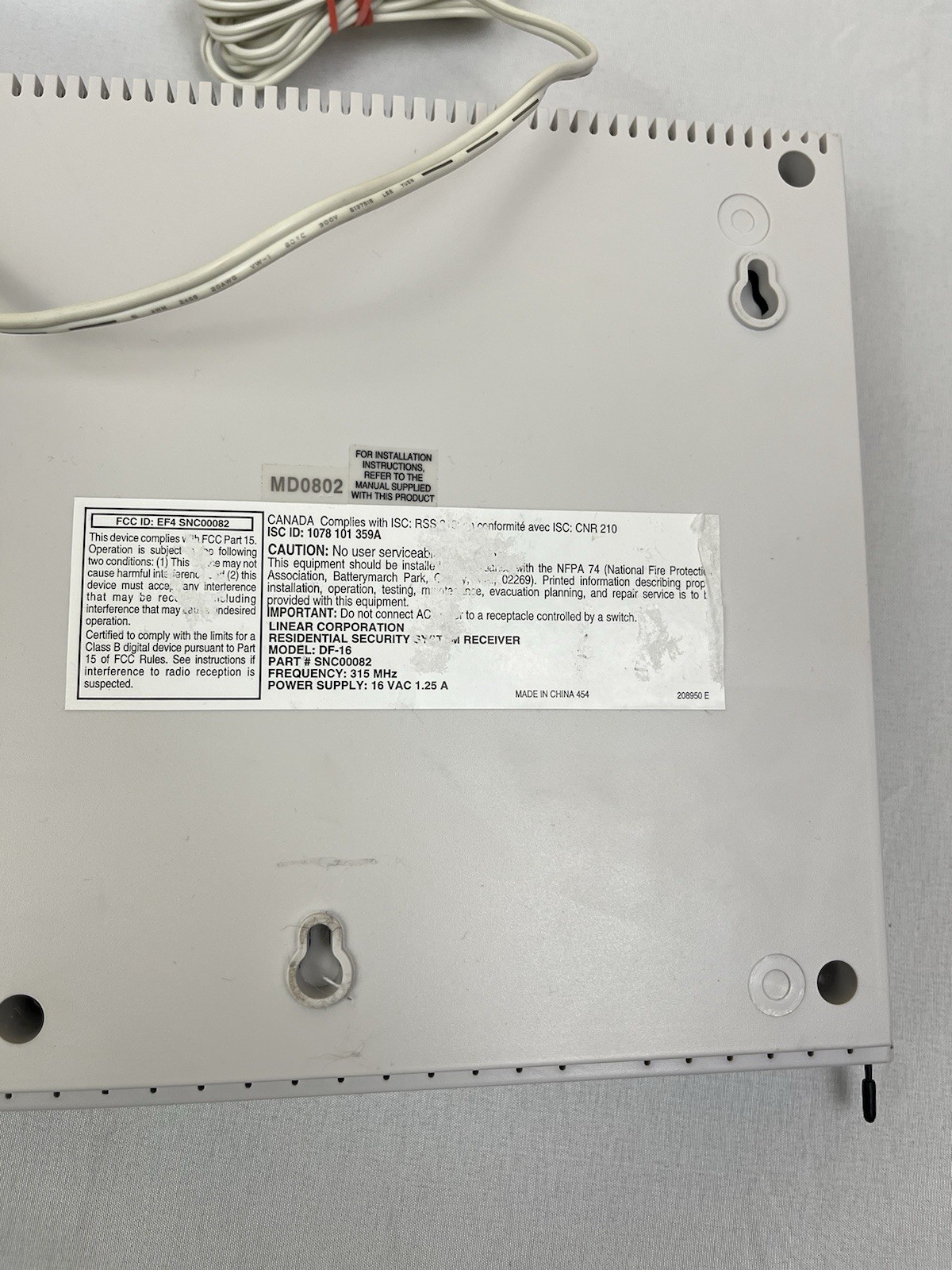 Linear SSD Security Residential Security System Receiver Hub Model DF-16 Tested