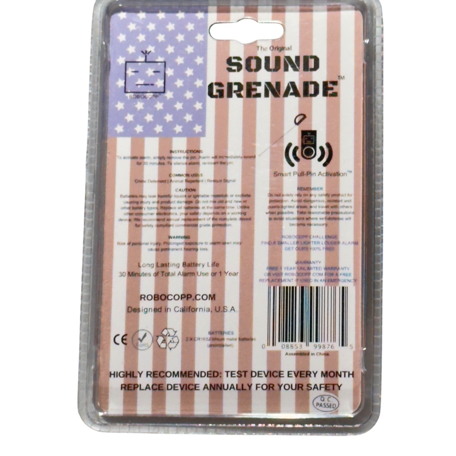 Sound Grenade Portable SOS Alarm 120 Decibel U.S.A. Edition with Carabiner