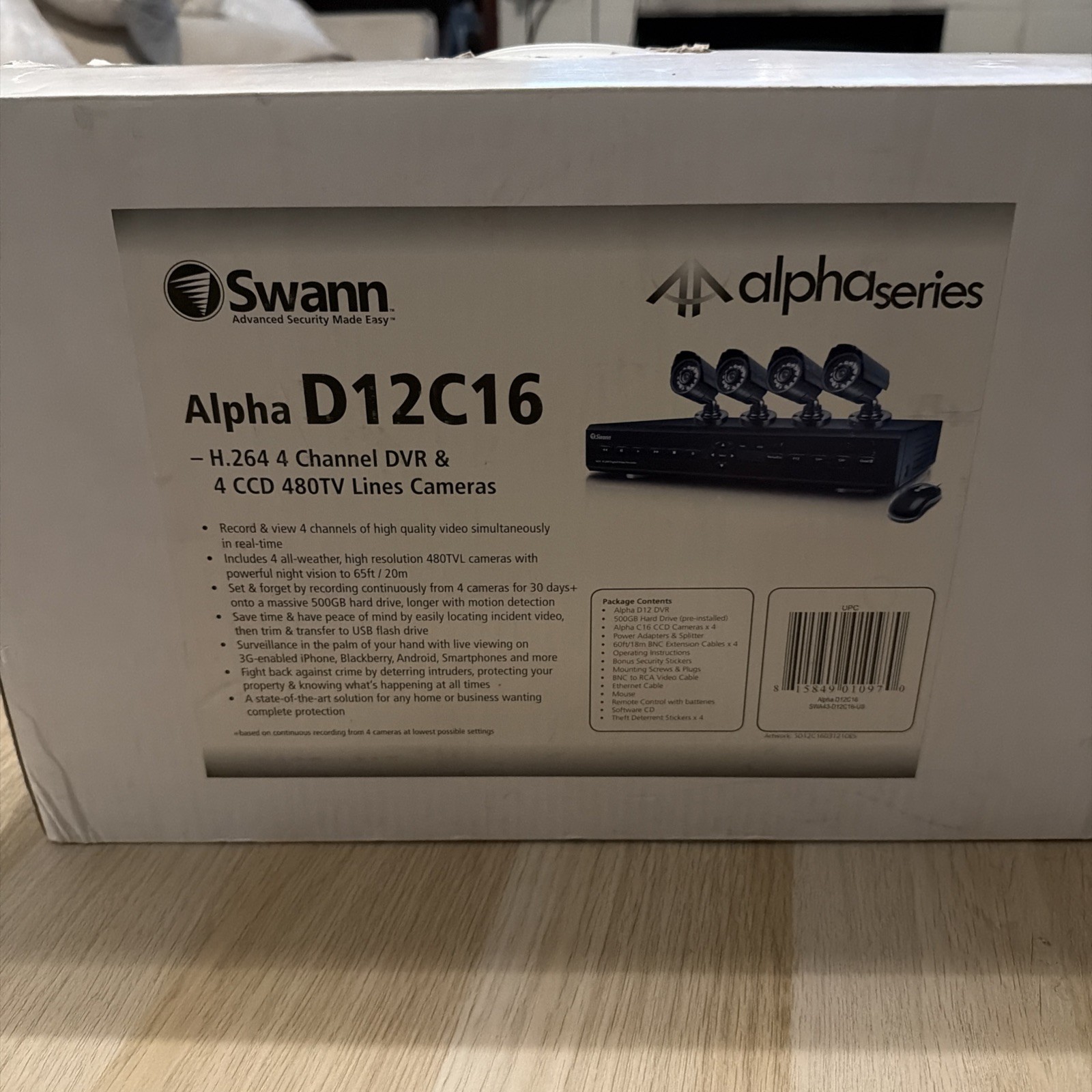 Swann Alpha Series D12 4-Channel Dvr Day Night 4 Cam 500gb HDD Security System