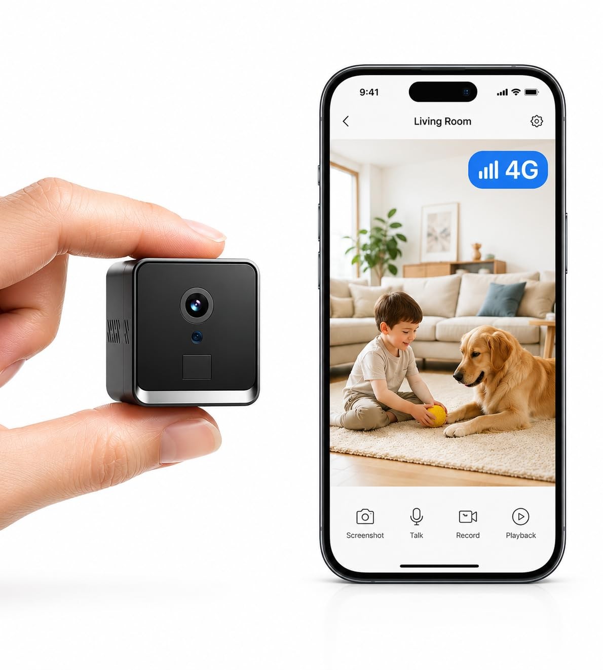 4G LTE Cellular Security Camera, No WiFi 2K HD Indoor Surveillance Black