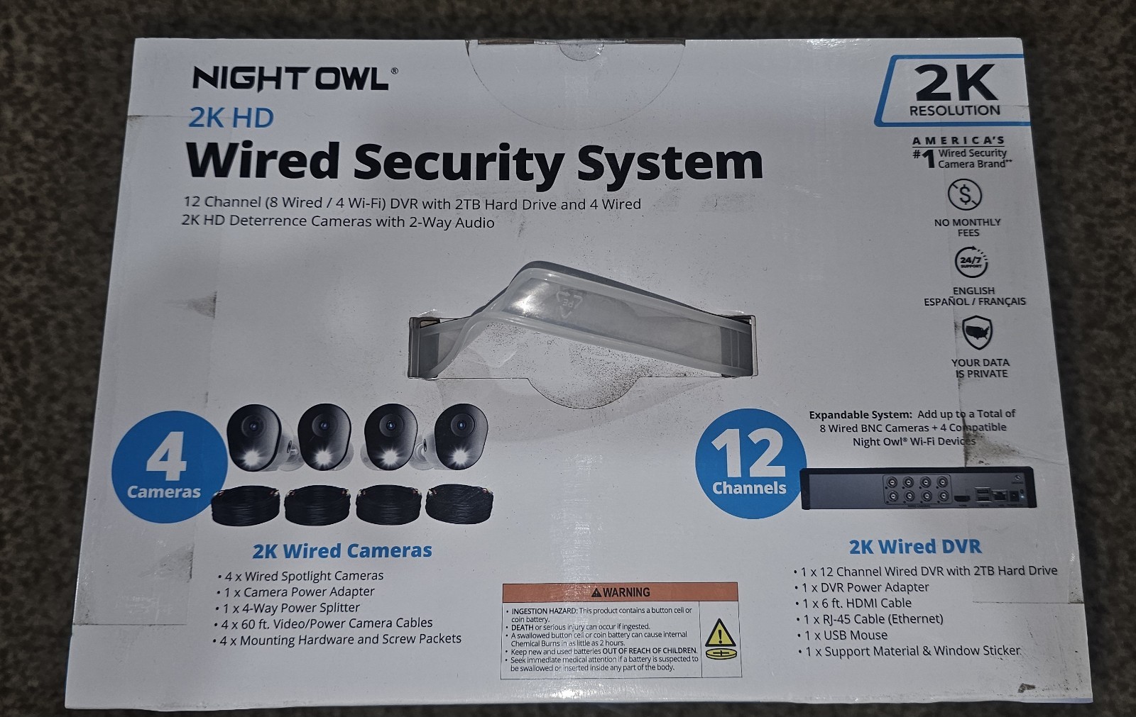 Night Owl 12-Channel 2K Wired DVR Security Camera System with 2 TB Hard Drive –