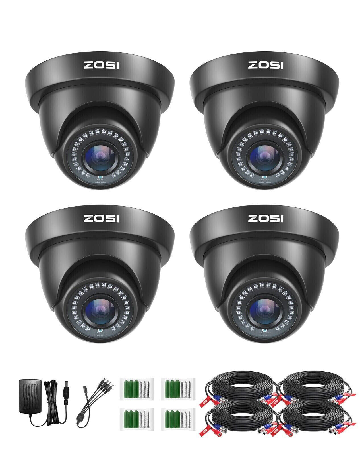 ZOSI 4PCS 1080P TVI 80ft Night Vision Waterproof CCTV Dome Home Security Camera
