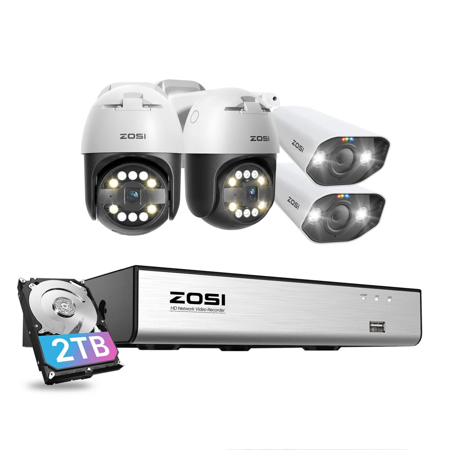 ZOSI 8CH 5MP 4K NVR Security PT Camera System IP66 AI Face Detect Two-Way Audio