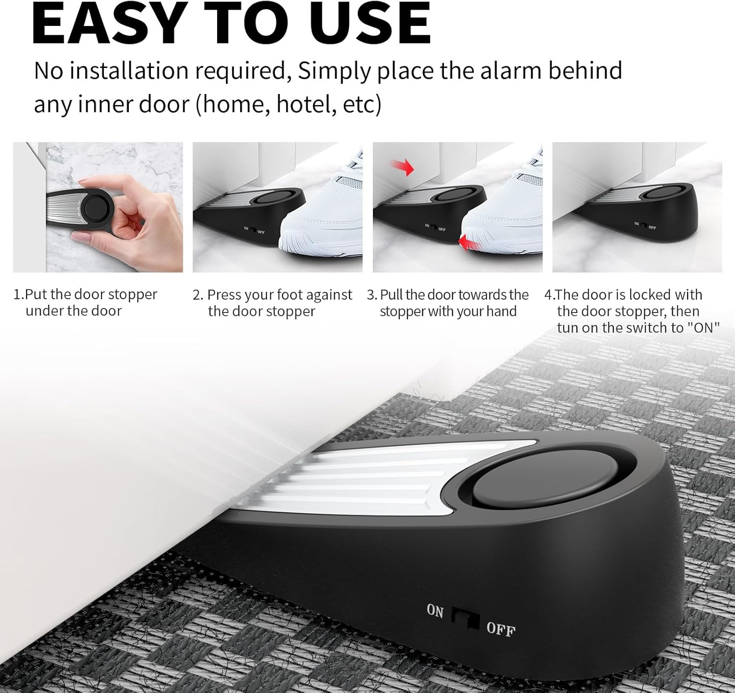 3 Pack Door Stop Alarm for House Bedroom Hotel 130Db Easy Operation Loud Clear S