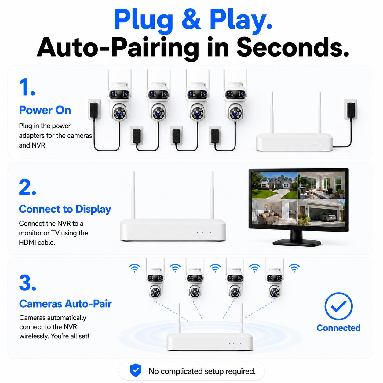 Home Security Camera System Wireless 10CH 4K NVR 2K Triple Lens IP Cameras Audio