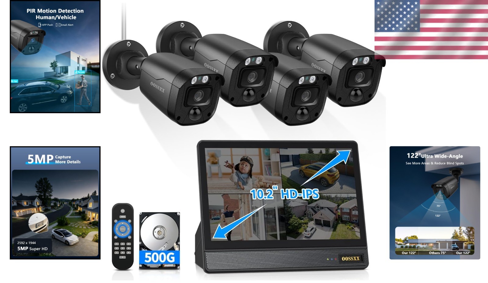 Weatherproof 4CH DVR Kit with 65ft Night Vision & 4 Wide Angle Cameras