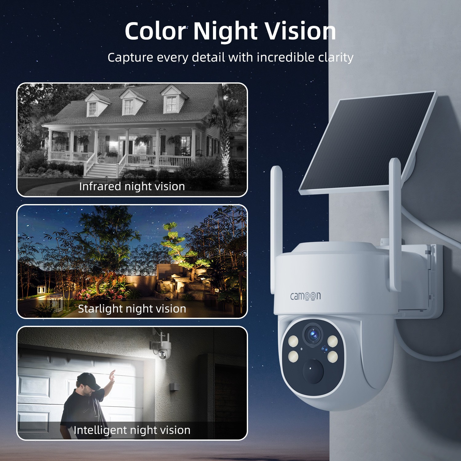 Camoon Solar Security Cameras Outdoor Wireless,4 Cam-Kit,2K Color Night Vision