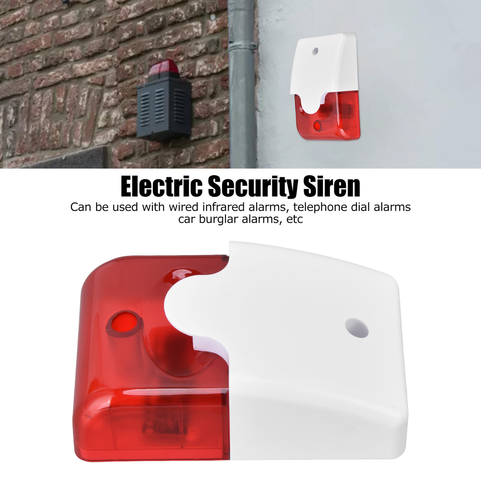 Alarm Siren Wired Strobe Siren DC 12V Red Light Flashing And Sound Buzzer For AC