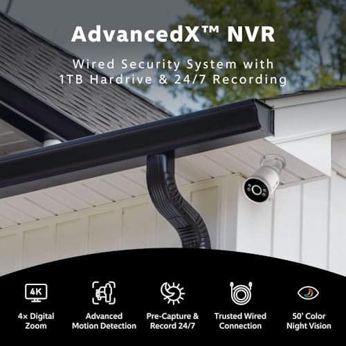 AdvancedX Wired NVR 4K Security Camera System, 8 Channels, 8 PoE Cameras