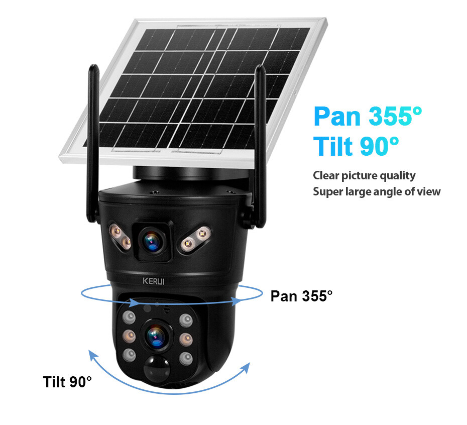 6MP Solar Dual Lens Wireless Security Camera Outdoor WiFi Cam With 128GB SD Card