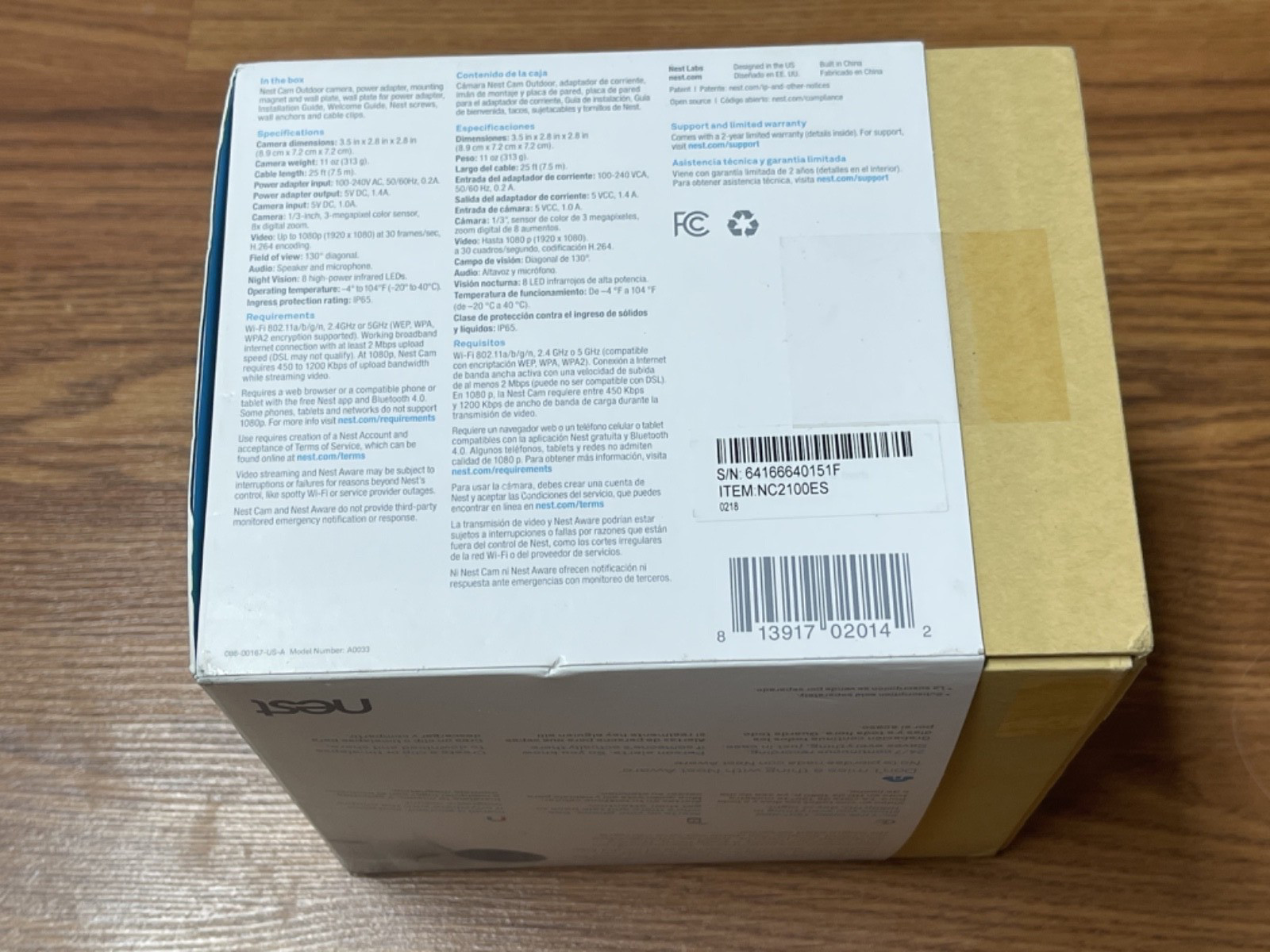 NIB Google Nest Cam Outdoor SecuriCamera 1st Gen Wired NC2100ES Sealed Brand New