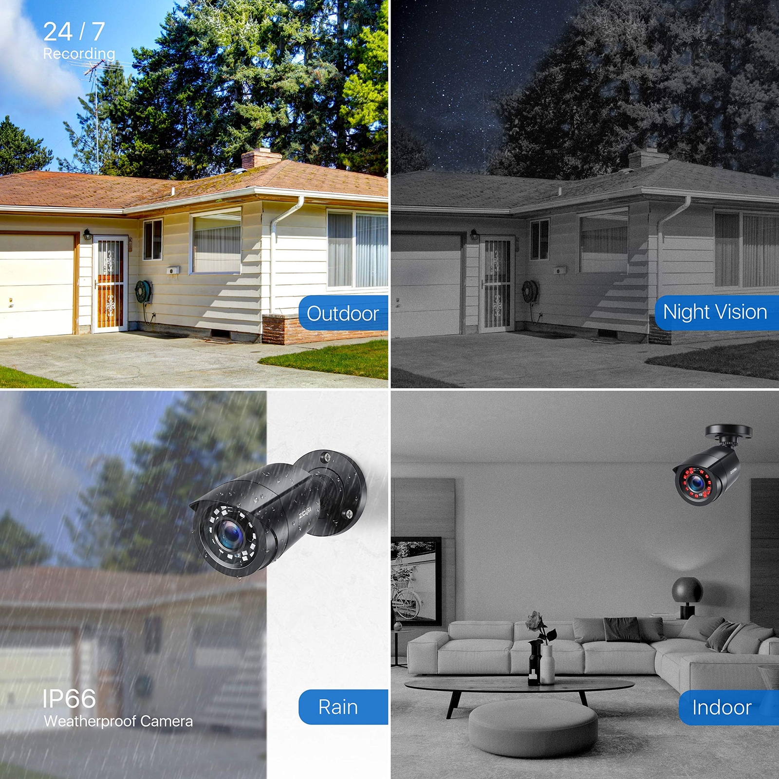 ZOSI H.265+ 5mp Lite 8CH DVR 1080p weatherproof outdoor Security Camera System