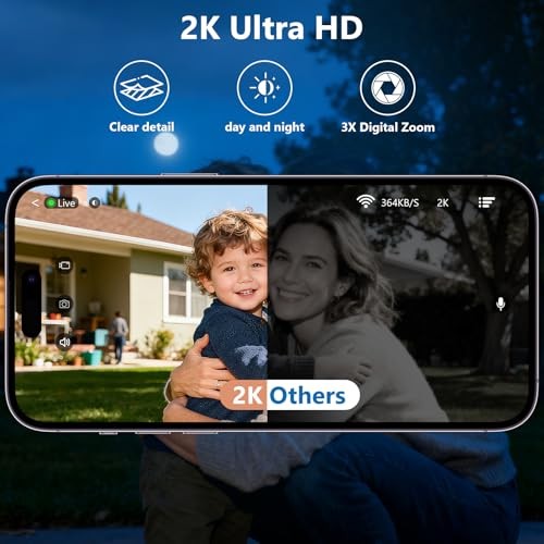2K Security Camera Wireless Outdoor,Solar Powered WiFi Cameras White – 2 Pack