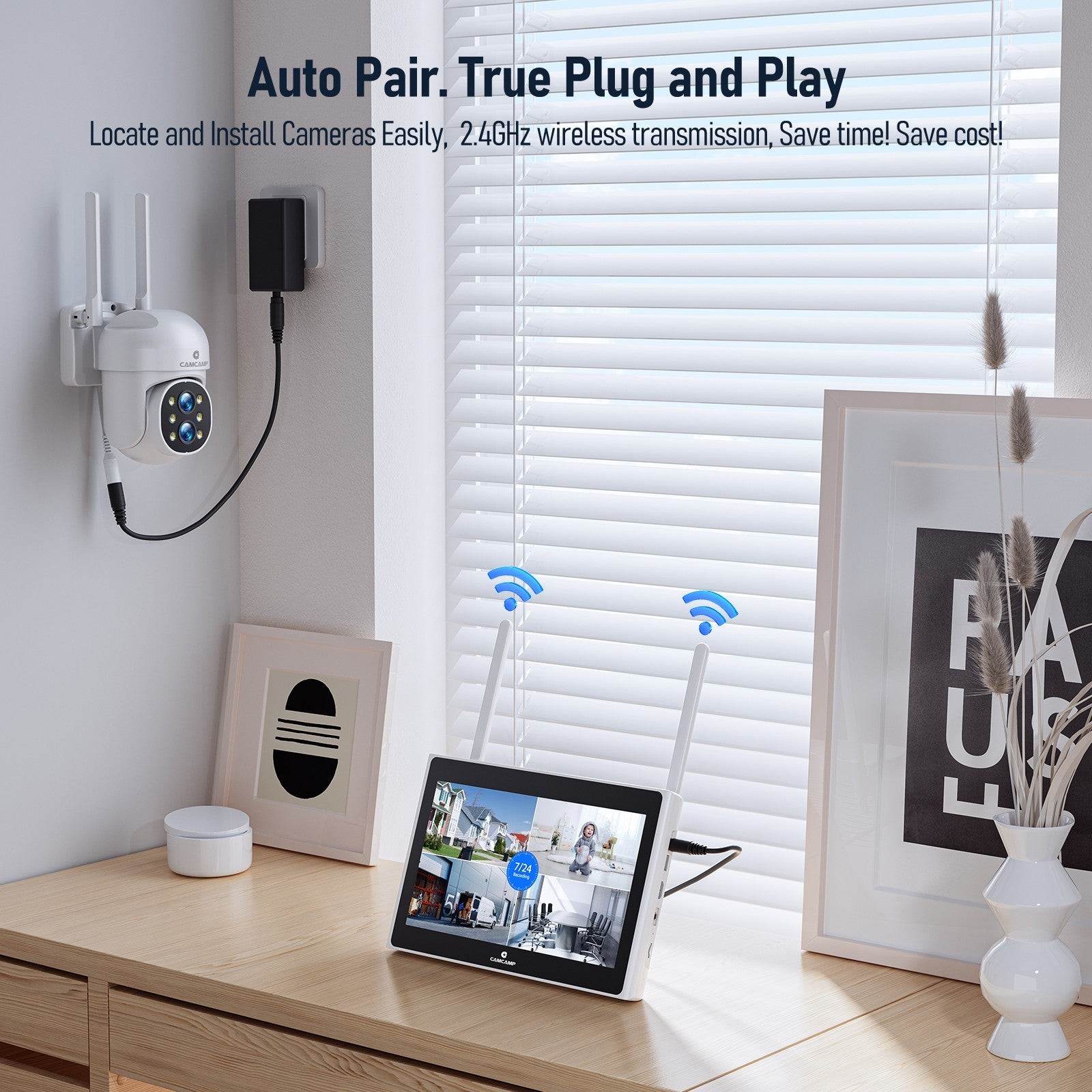 Wireless Security Camera System Outdoor with Monitor Auto Tracking, Human Detect