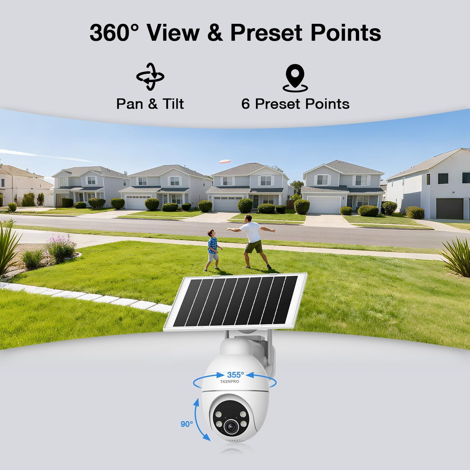 TKENPRO Solar Security Cameras Wireless Outdoor, 2.4GHz WiFi, White