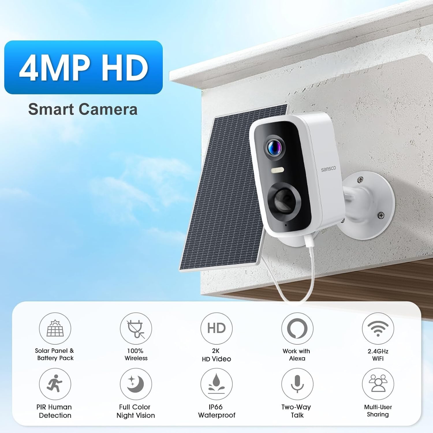 4MP Solar Wireless Security Camera System WIFI 10CH Monitor NVR 2-Way Audio 128G