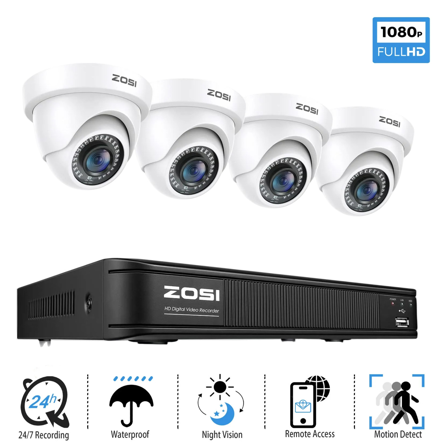ZOSI 5MP Lite 8CH DVR HD 1080p Security Camera System CCTV Outdoor Motion Detect