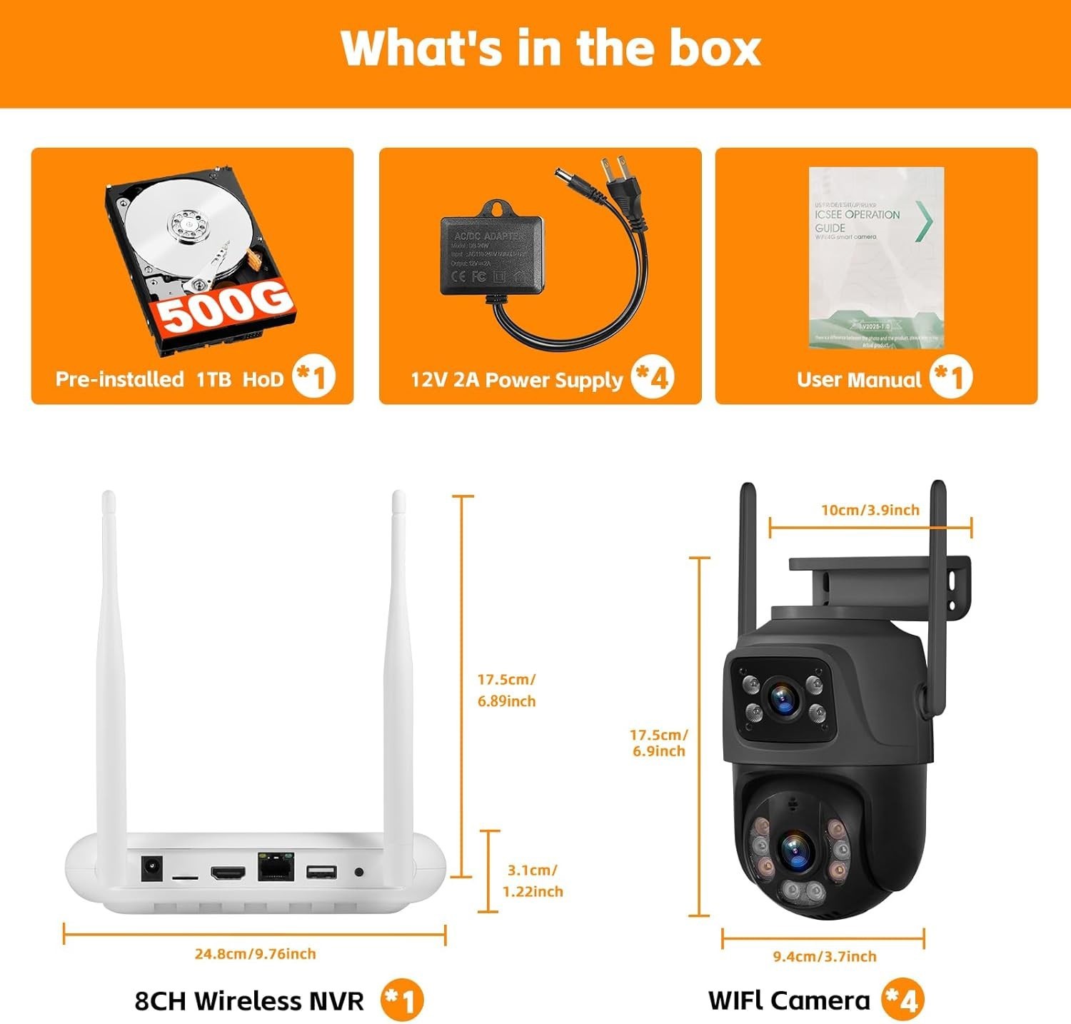 Security Camera System Outdoor Wireless Audio Wifi Home CCTV 6MP 8CH NVR 500GB