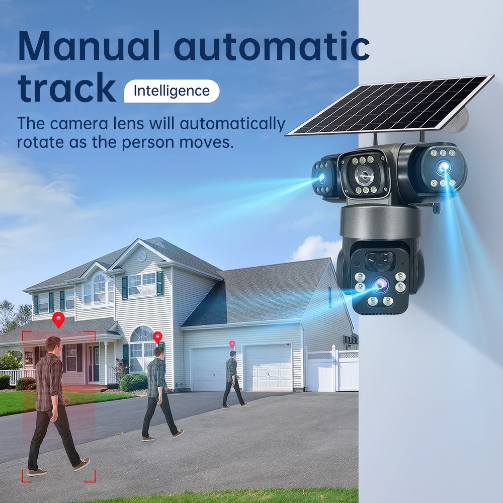 4PCS 16MP 4G SIM Solar Battery Security IP Camera Outdoor Home 4 Lens PTZ CCTV
