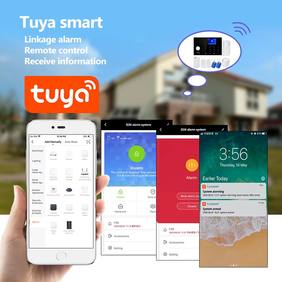 4G+WIFI Alarm for Home Support 3 Wired Defense Zones G34 Alarm System Kits Tuya