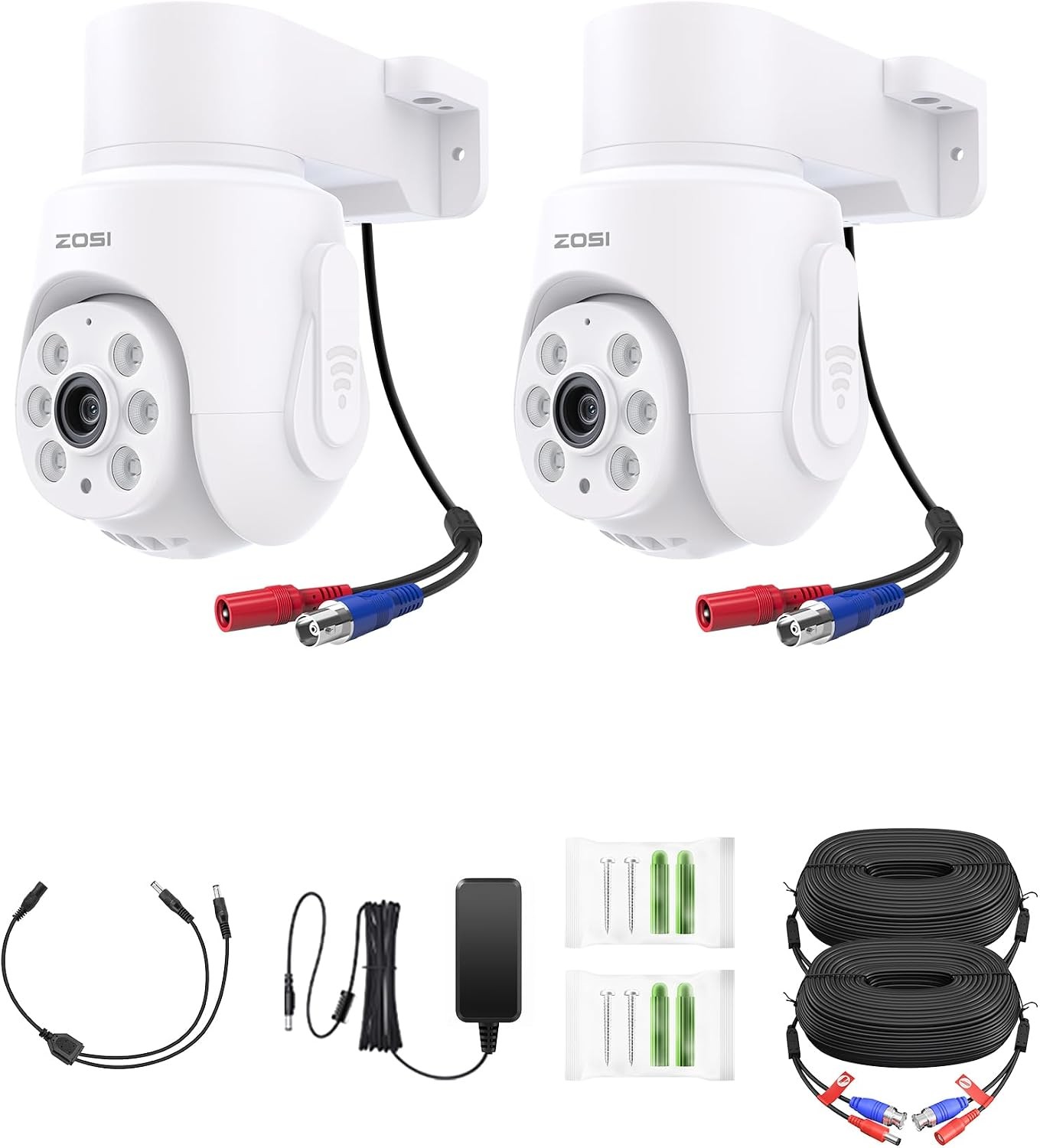 ZOSI 2 Pack 360°View Pan Tilt 1080P Wired Security Camera One-Way Audio Outdoor