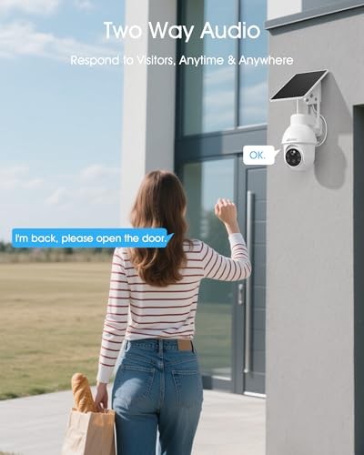 2K Solar Security Camera Wireless Outdoor, 360° Pan/Tilt Color 1 Pcs-White