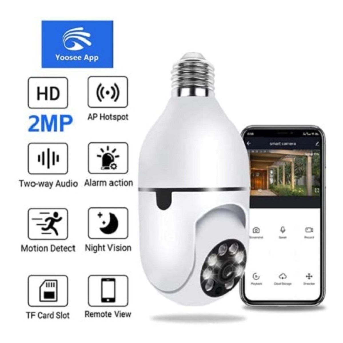 WiFi IP Camera With E27 Mount 2MP HD 1080P With Smartphone App