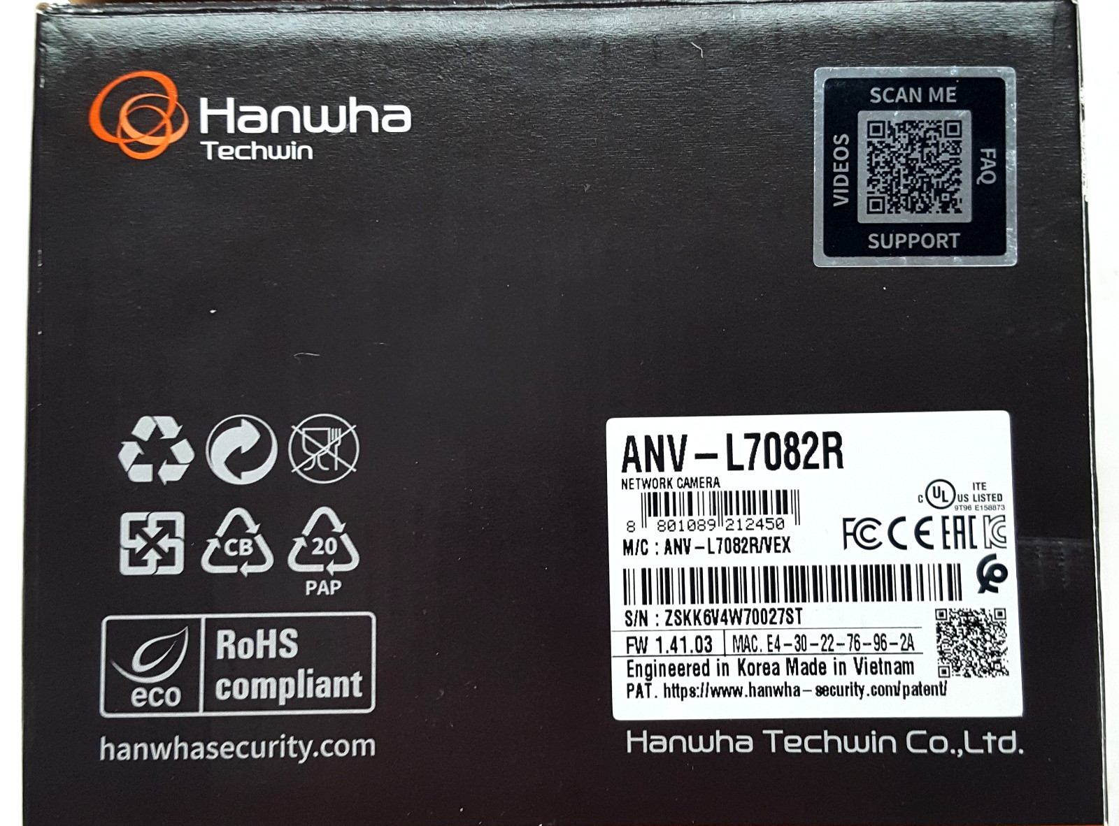 Hanwha Vision ANV-L7082R 4MP IR Vandal Dome Camera, 3.3–10.3mm Varifocal Lens