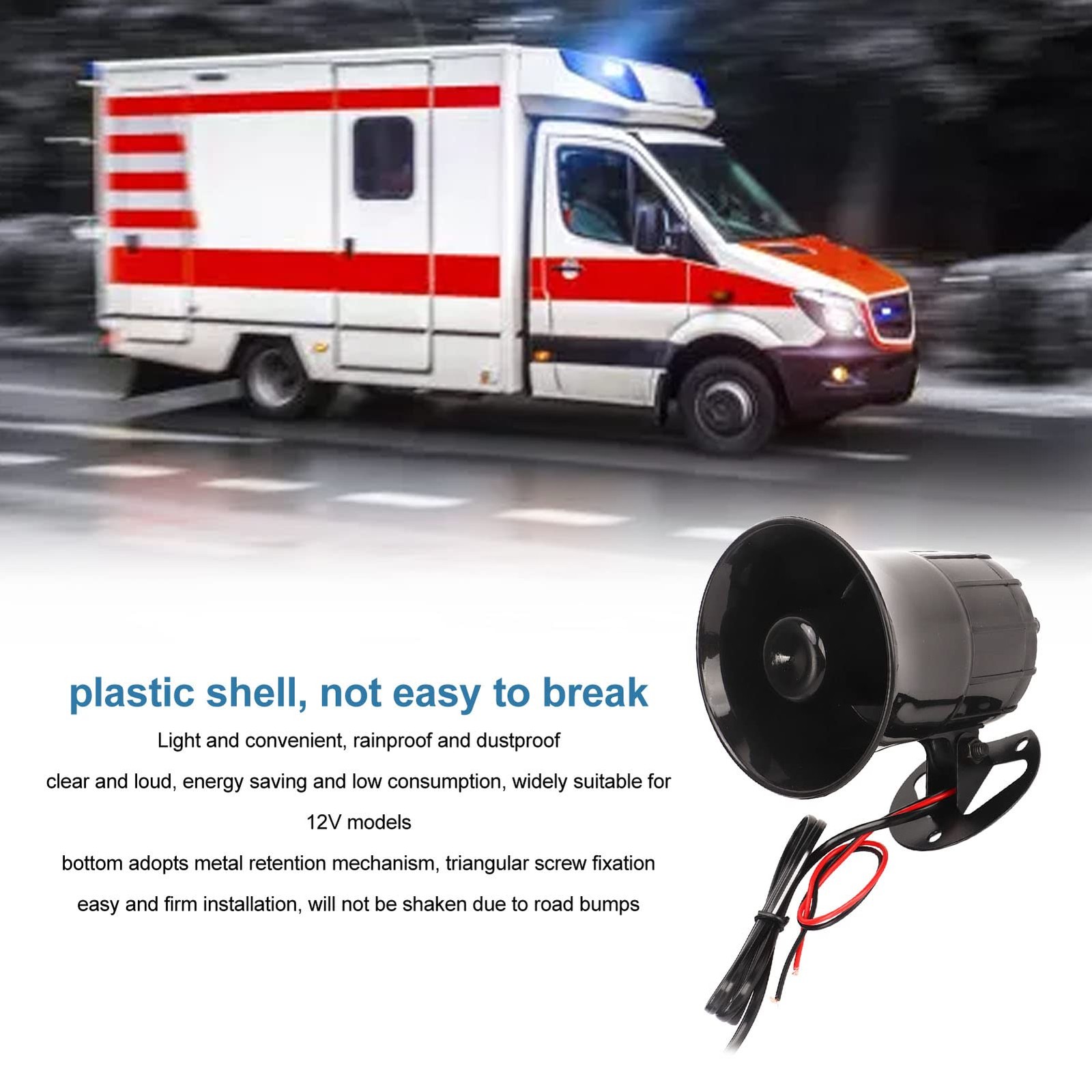 12V 30W 3-Tone Siren, 120dB Loud Sound Horn with Duck, Patrol & Ambulance Sou…