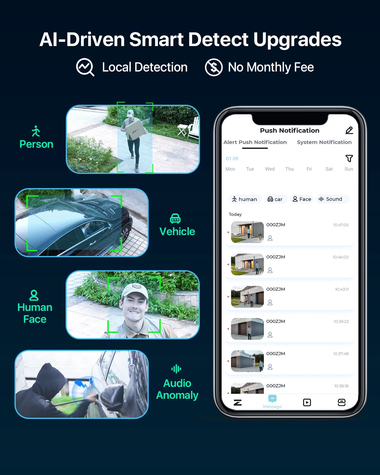ZOSI 2/3/5MP WiFi Security IP Camera Outdoor 2-Way Talk AI Human/Face/Car Detect