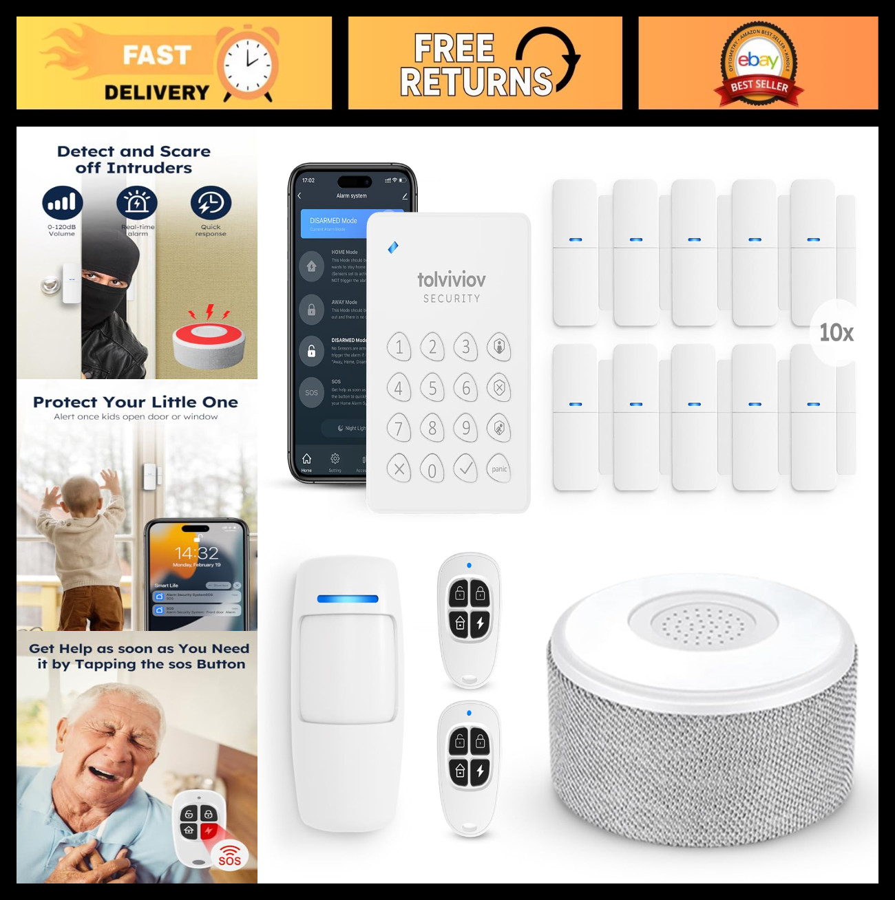 Home Security Alarm System Kit – 15-Piece WiFi Door & Window Sensors, App Alerts